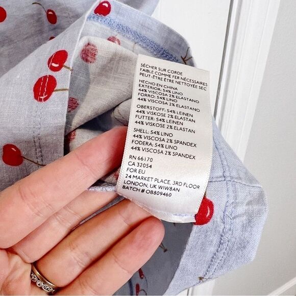 Urban Outfitters Cherry Dress Size 0 Linen Blend Blue Red - Picture 10 of 10